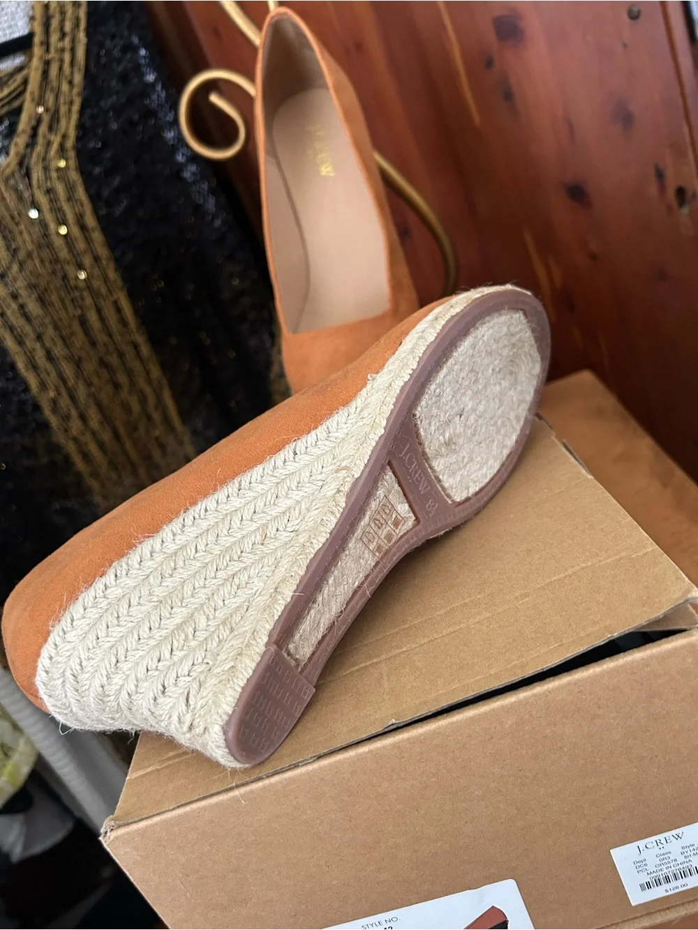 J. Crew Orange Suede Espadrille Wedge Pumps